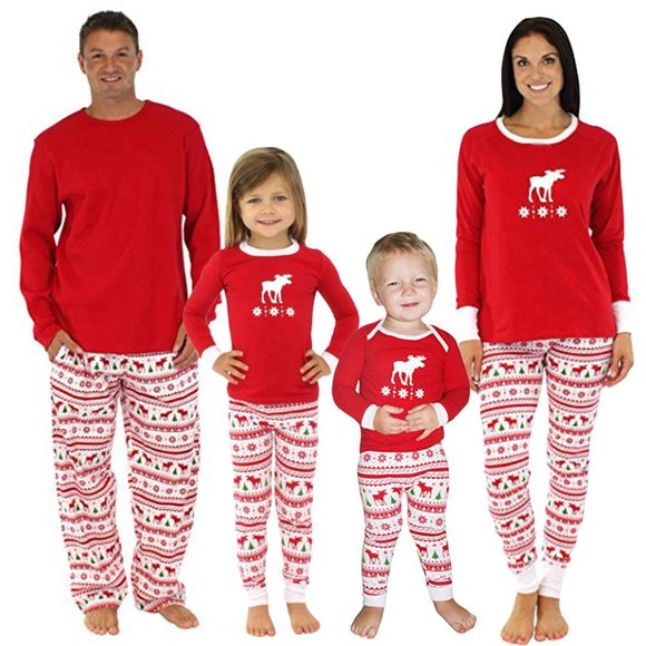 Matching Red & White Winter Christmas Family Pajamas PJs Striped Men Women Kids - Picture 13 of 16